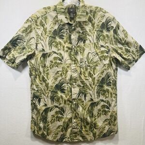 H&M Mens Hawaiian Shirt Medium Green Leaves Button Up Short Sleeve Pocket Cotton